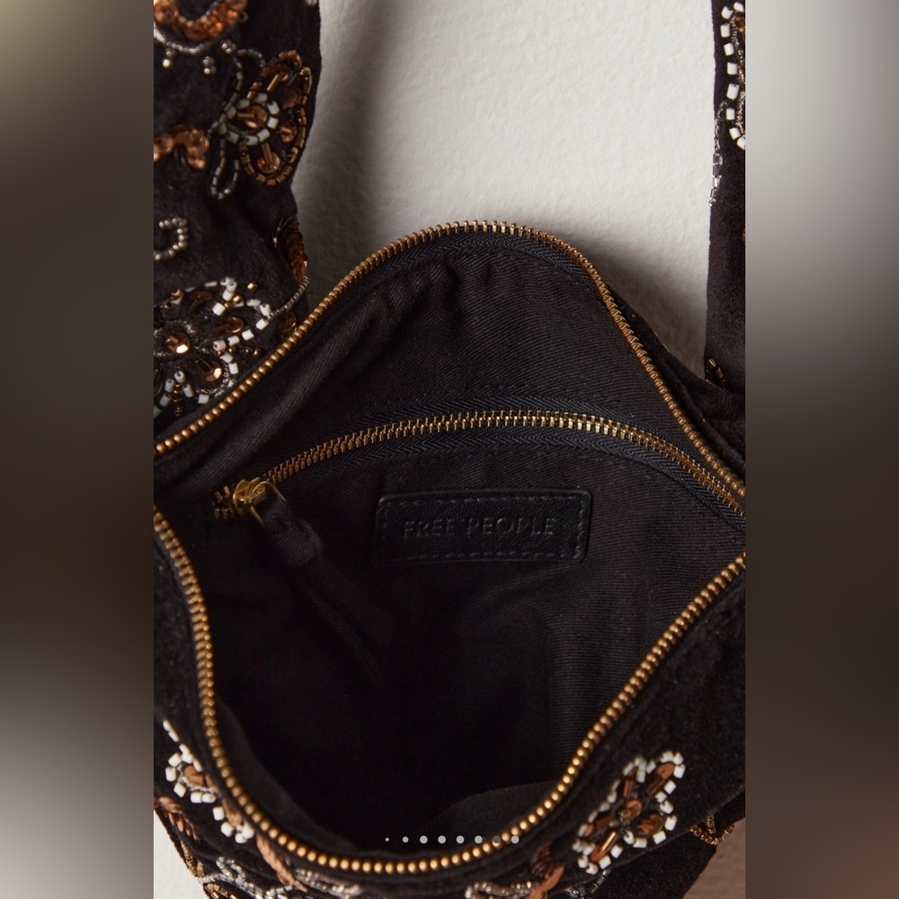NWT Free People Nashville Nights Beaded Hobo Shoulder Bag in Black New $98 - Picture 3 of 11